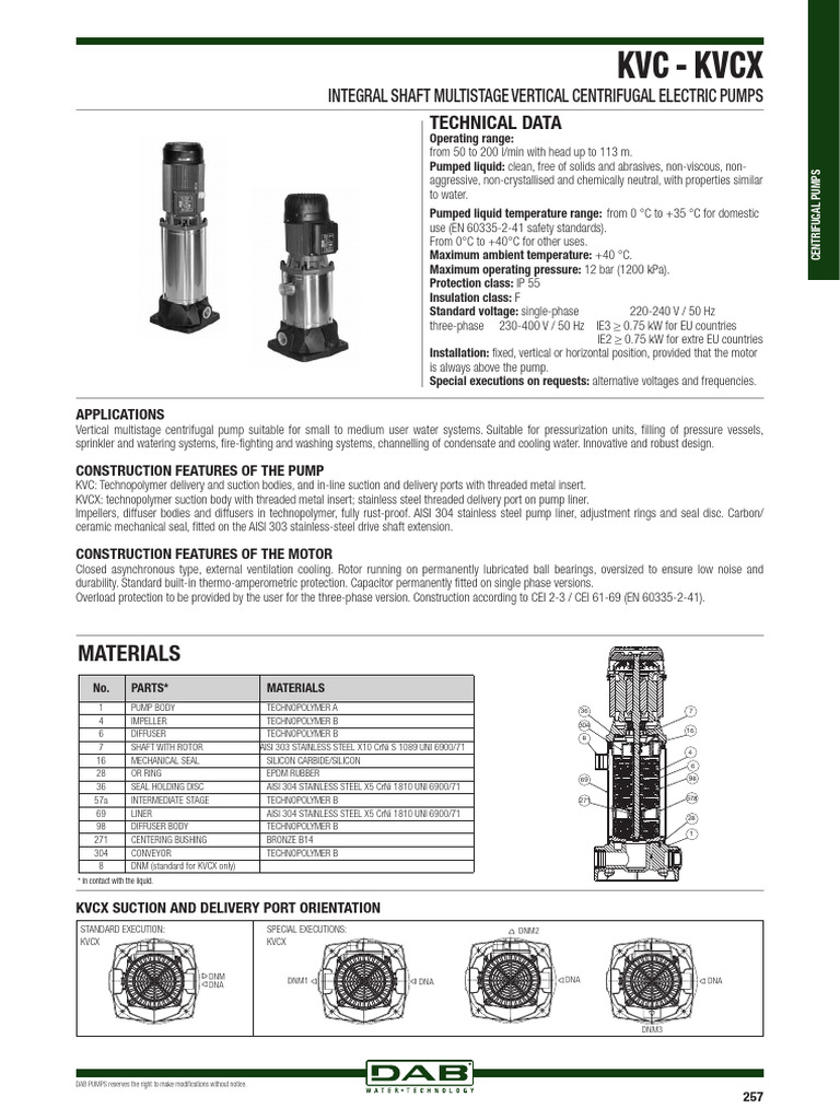 KVC/KVCX Multistage Centrifugal Pumps | PDF | Pump | Chemical Engineering