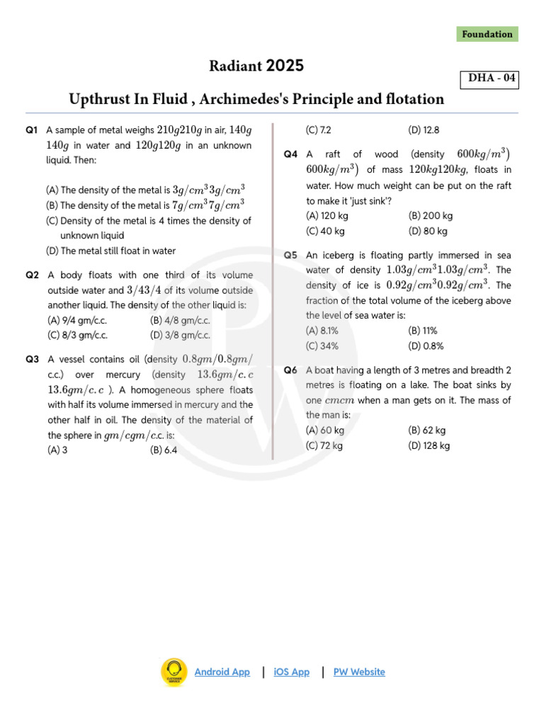 Radiant Upthrust in Fluid, Archimedes's Principle and Flotation | PDF ...