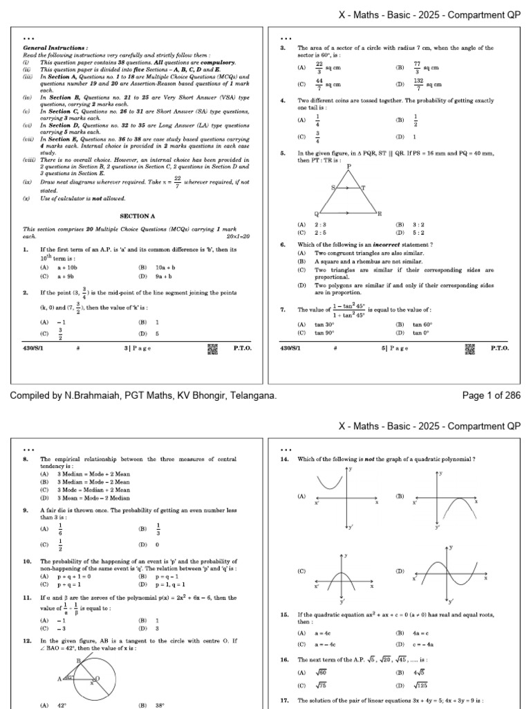 2025 Basic Maths Compartment QP | PDF