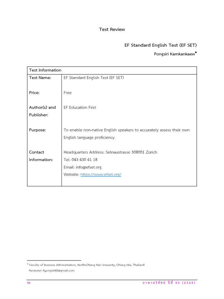 EF Standard English Test Overview | PDF | International English ...