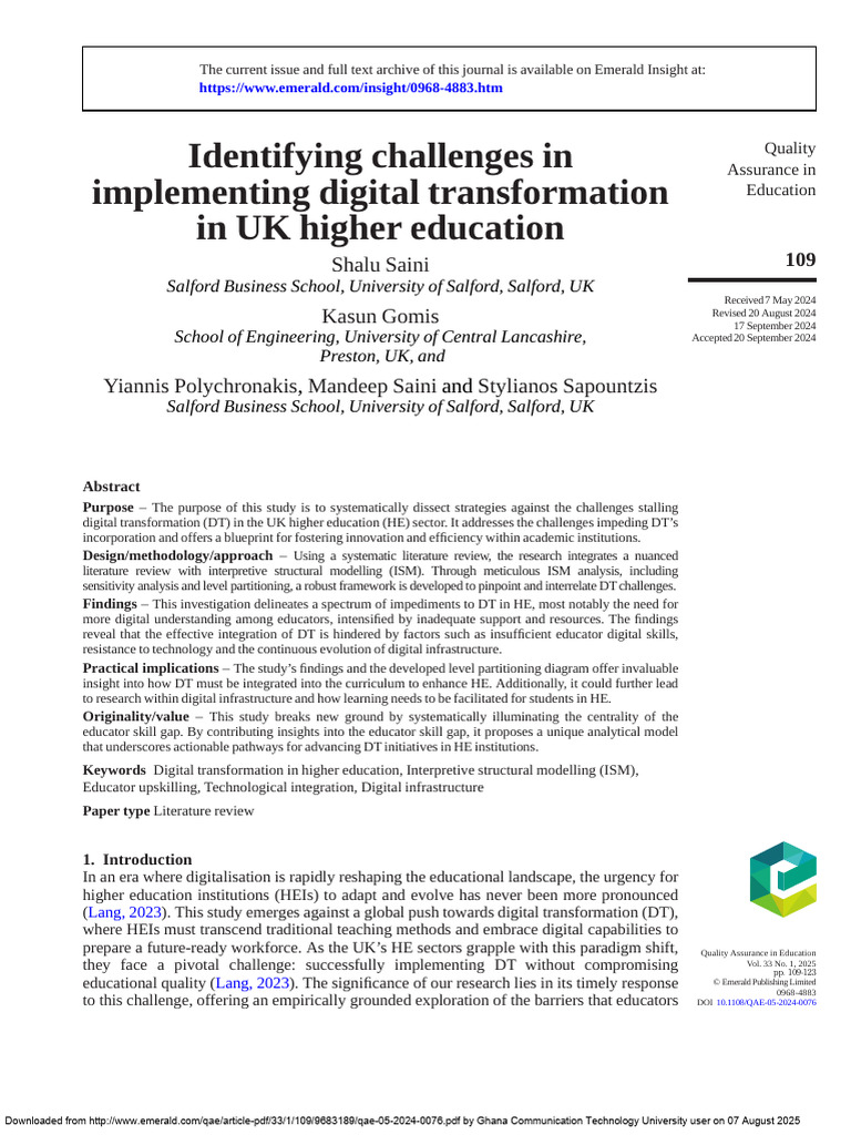 Digital Transformation Challenges in UK HE | PDF | Teachers ...