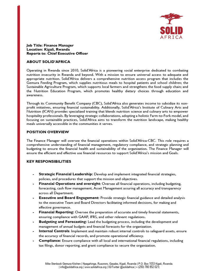Finance Manager Position at Solid’Africa | PDF | Audit | Accounting