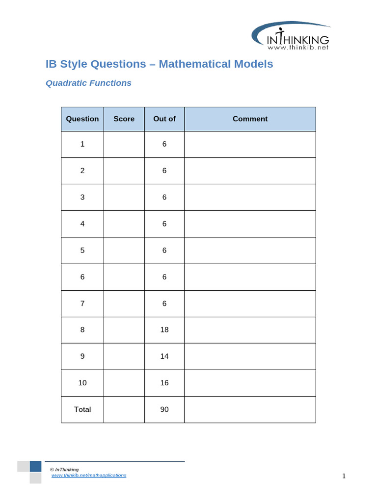 IB Math Applications: Quadratic Functions | PDF | Quadratic Equation ...