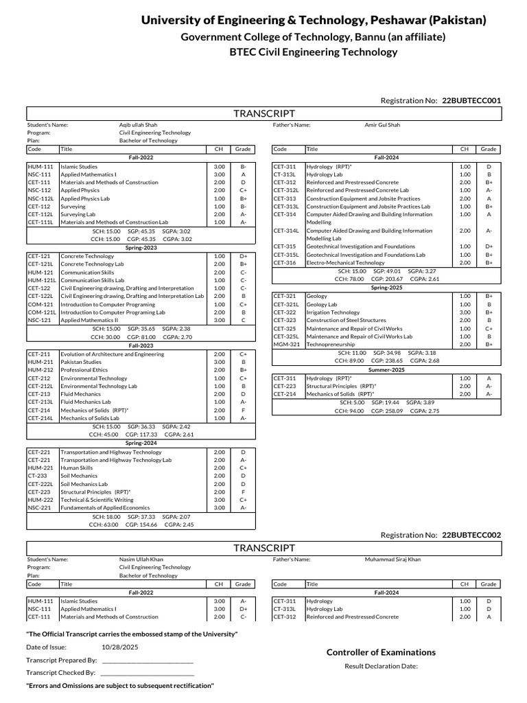 New Transcript (Header - Footer) | PDF | Civil Engineering | Engineering