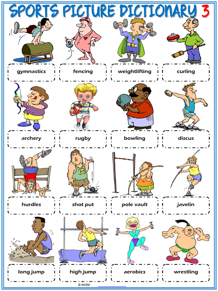 Sports Vocabulary Esl Picture Dictionary Worksheets For Kids-3 | PDF