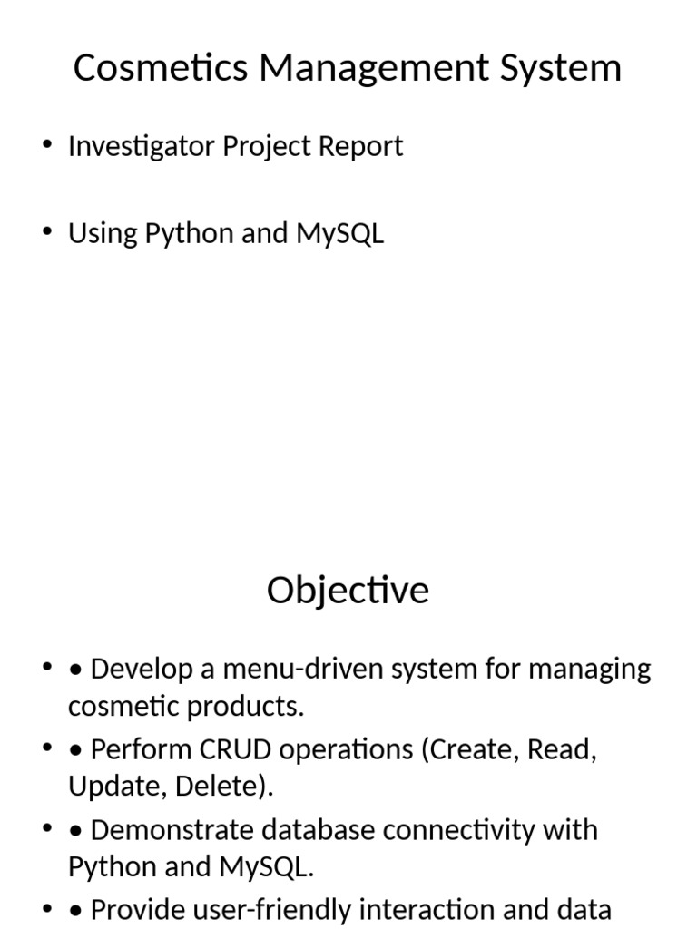 Cosmetics Inventory Management System | PDF | My Sql | Python ...