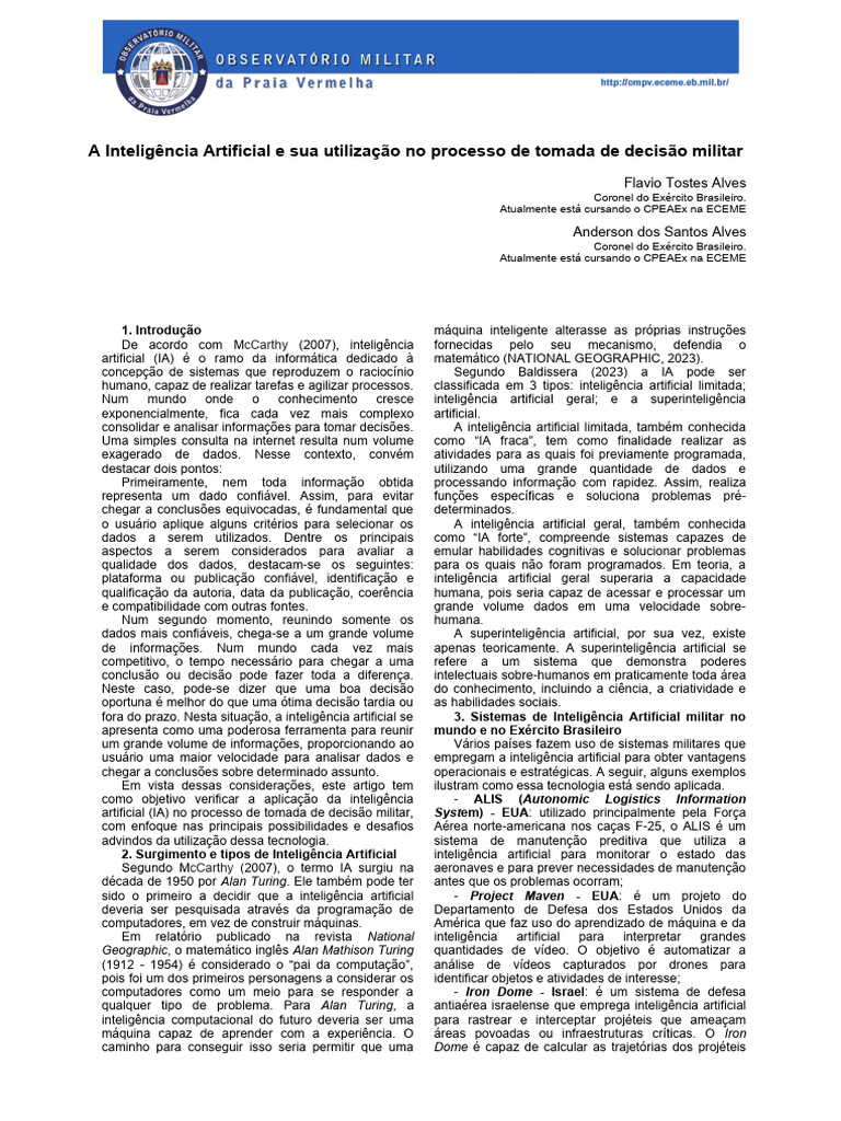 IA na Tomada de Decisão Militar | PDF | Inteligência artificial ...