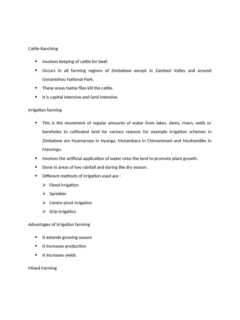 Cattle Ranching and Farming Methods in Zimbabwe | PDF