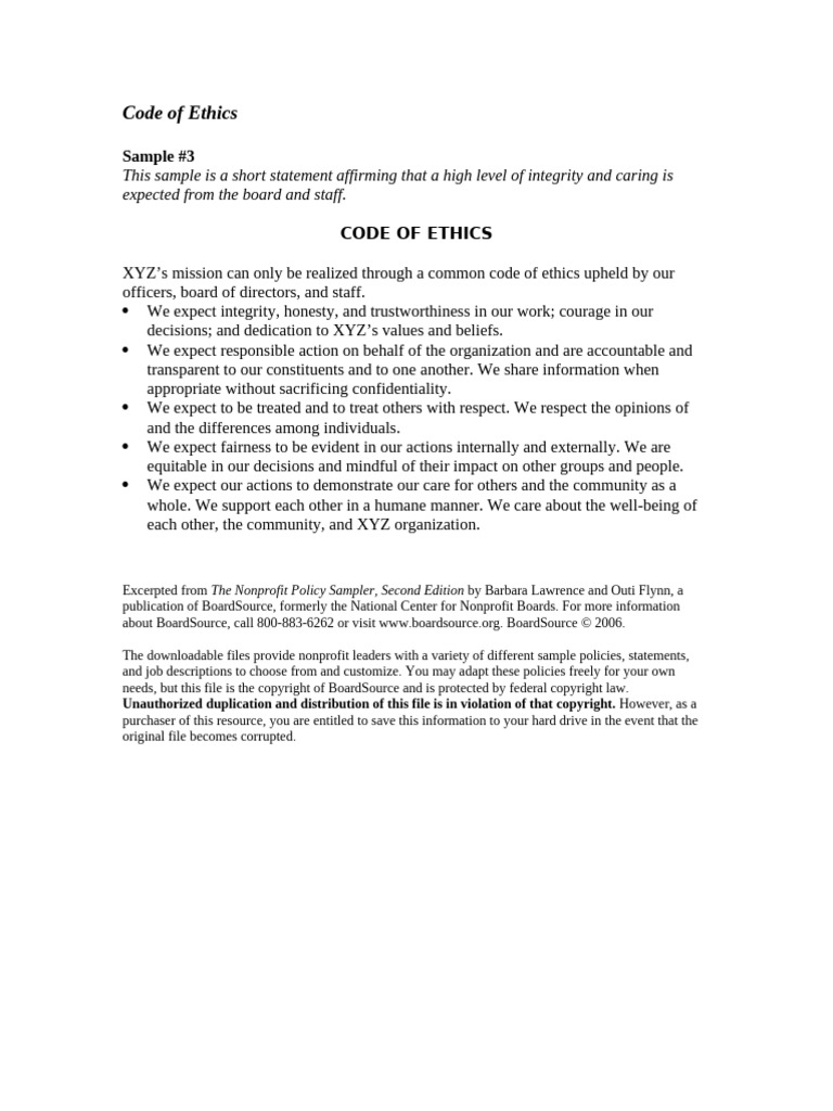 Nonprofit Code of Ethics Overview | PDF