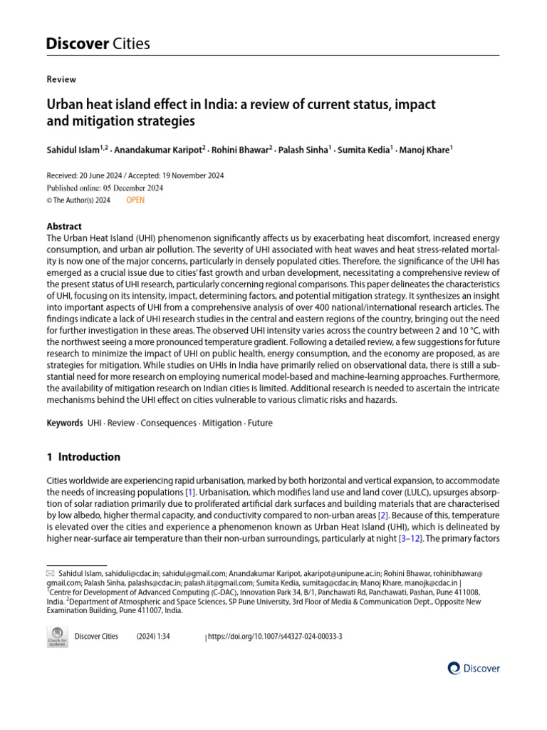 Urban Heat Island Effect in India: Review | PDF | Atmosphere Of Earth ...