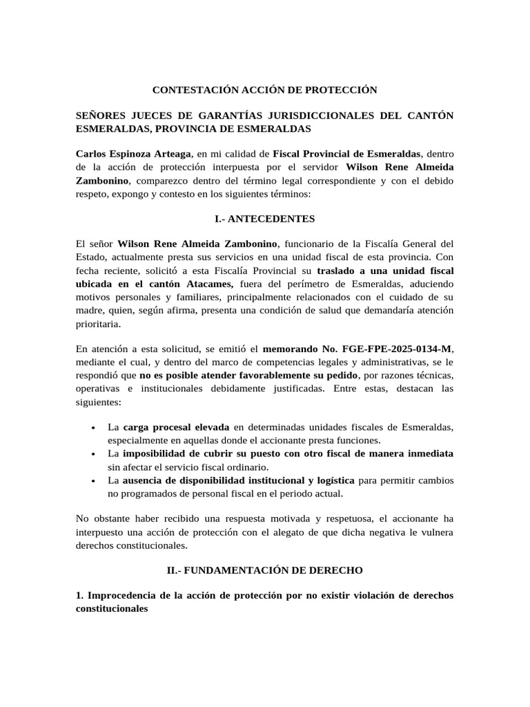 Contestación Acción de Protección | PDF | Justicia | Crimen y violencia