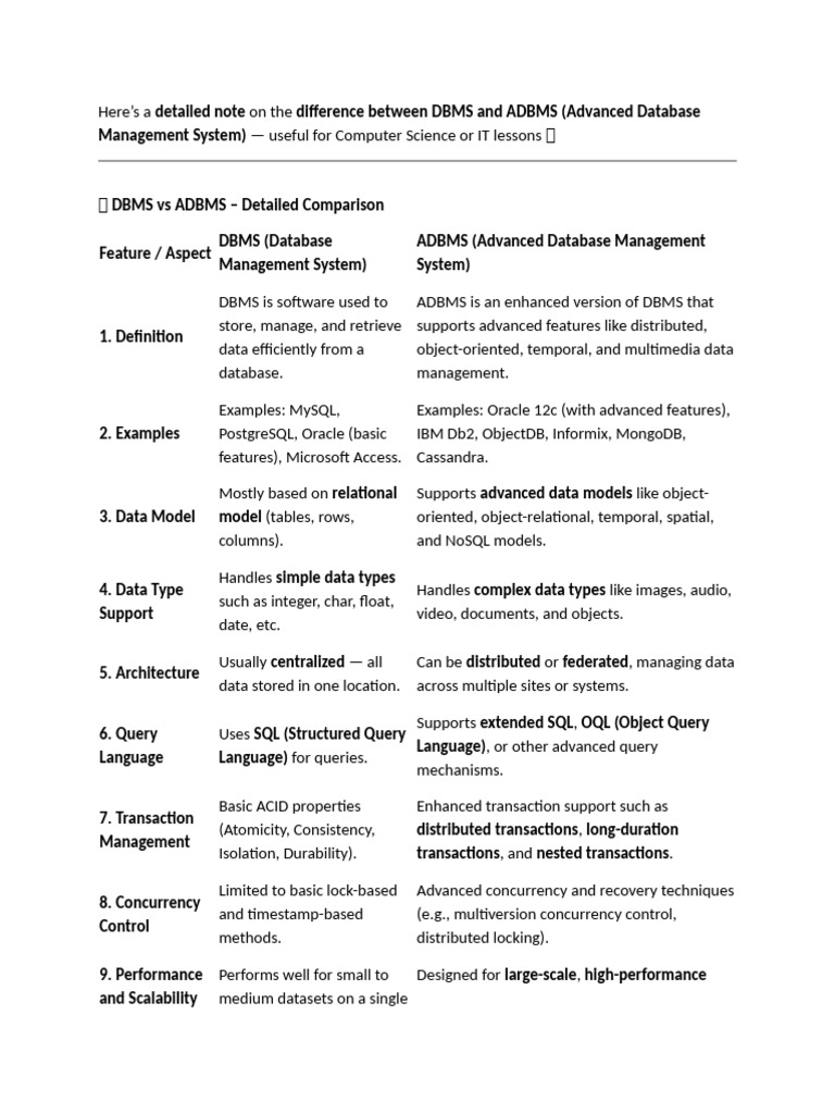 DBMS vs ADBMS: Key Differences Explained | PDF | Databases | Database ...