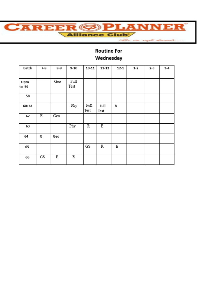 Routine For Wednesday (09!07!2025) | PDF