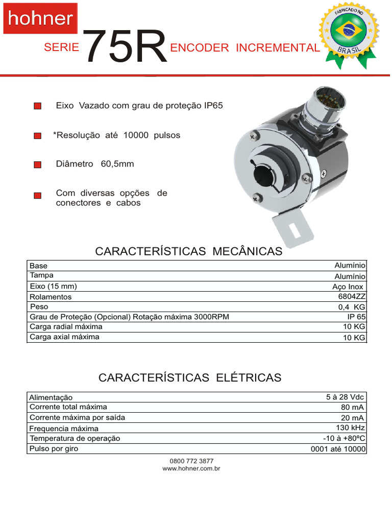 Encoder Incremental 75R: Especificações Técnicas | PDF