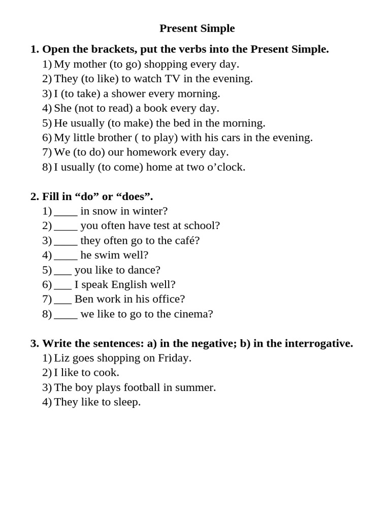 Present Simple Verb Exercises | PDF