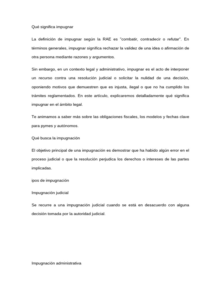 Definición y tipos de impugnación jurídica | PDF | Apelación ...