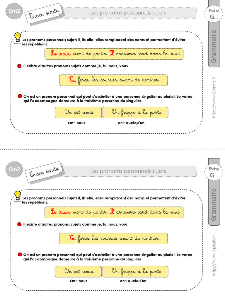 Pronoms personnels sujets en CM2 | PDF