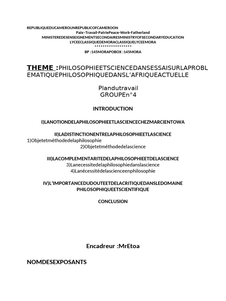 Philosophie et science : complémentarité en Afrique | PDF