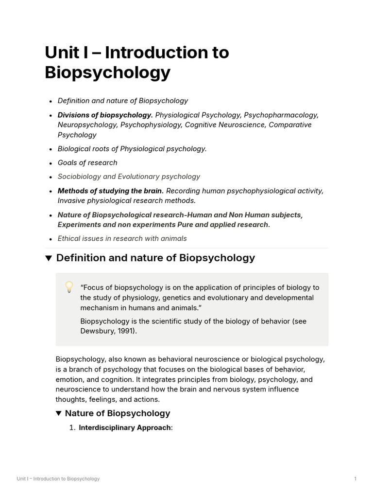 Introduction to Biopsychology Concepts | PDF | Behavioral Neuroscience ...