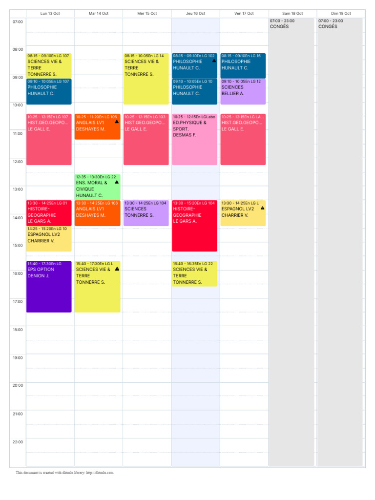 Emploi du temps des cours scolaires | PDF