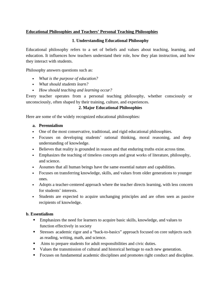 Understanding Educational Philosophies | PDF | Philosophy Of Education ...