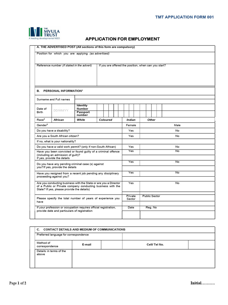 Employment Application Form Template | PDF | Justice | Crime & Violence