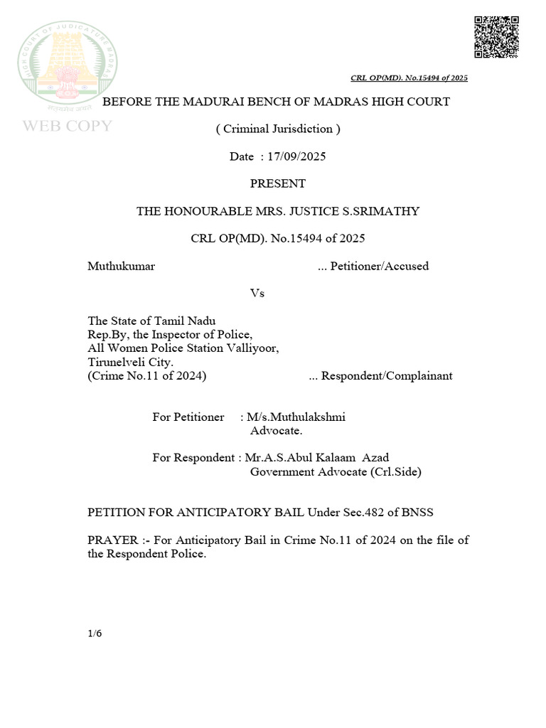 Anticipatory Bail Order in Tamil Nadu Case | PDF | Bail | Crime & Violence