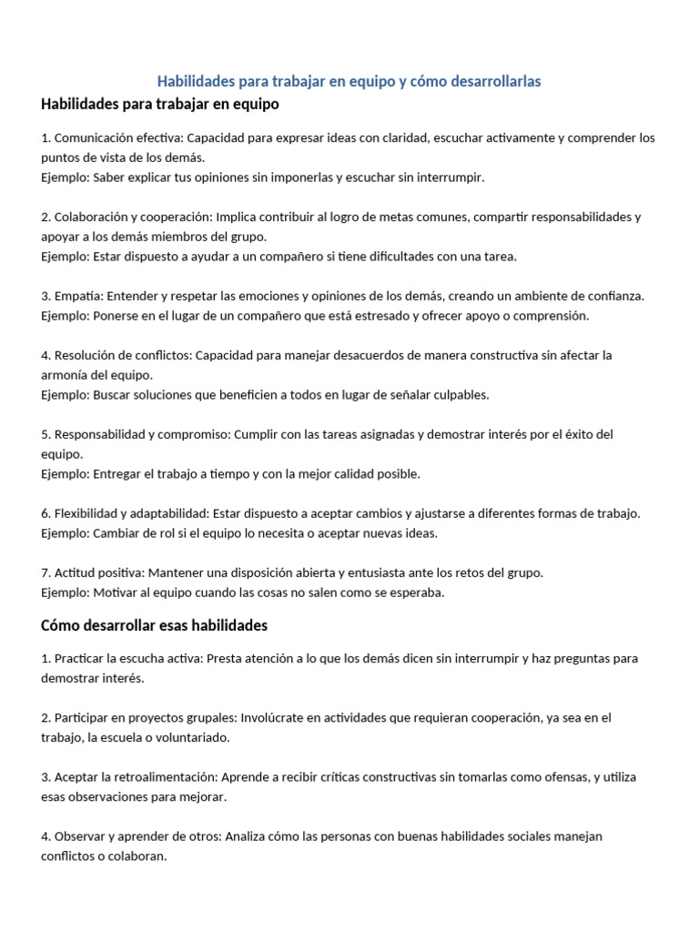 Habilidades para el trabajo en equipo | PDF | Las emociones ...
