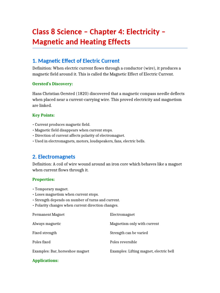 Magnetic and Heating Effects of Current | PDF | Electric Current ...
