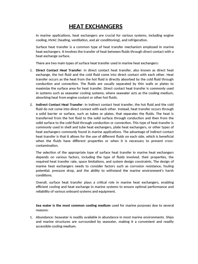 Marine Heat Exchangers Overview | PDF | Heat Exchanger | Heat Transfer