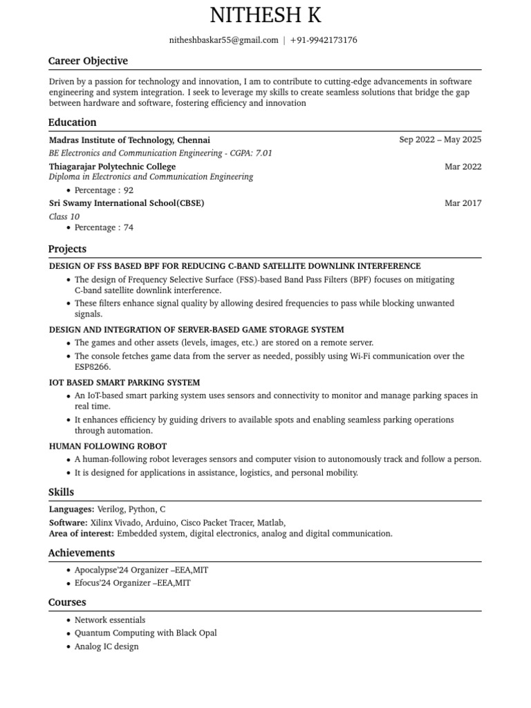 Electronics Engineering Student Profile | PDF