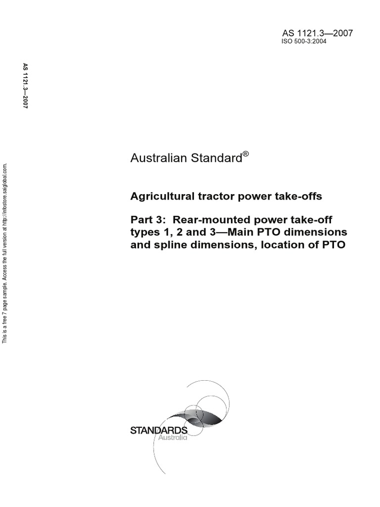 As 1121.3-2007 Agricultural Tractor Power Take-Offs Rear-Mounted Power