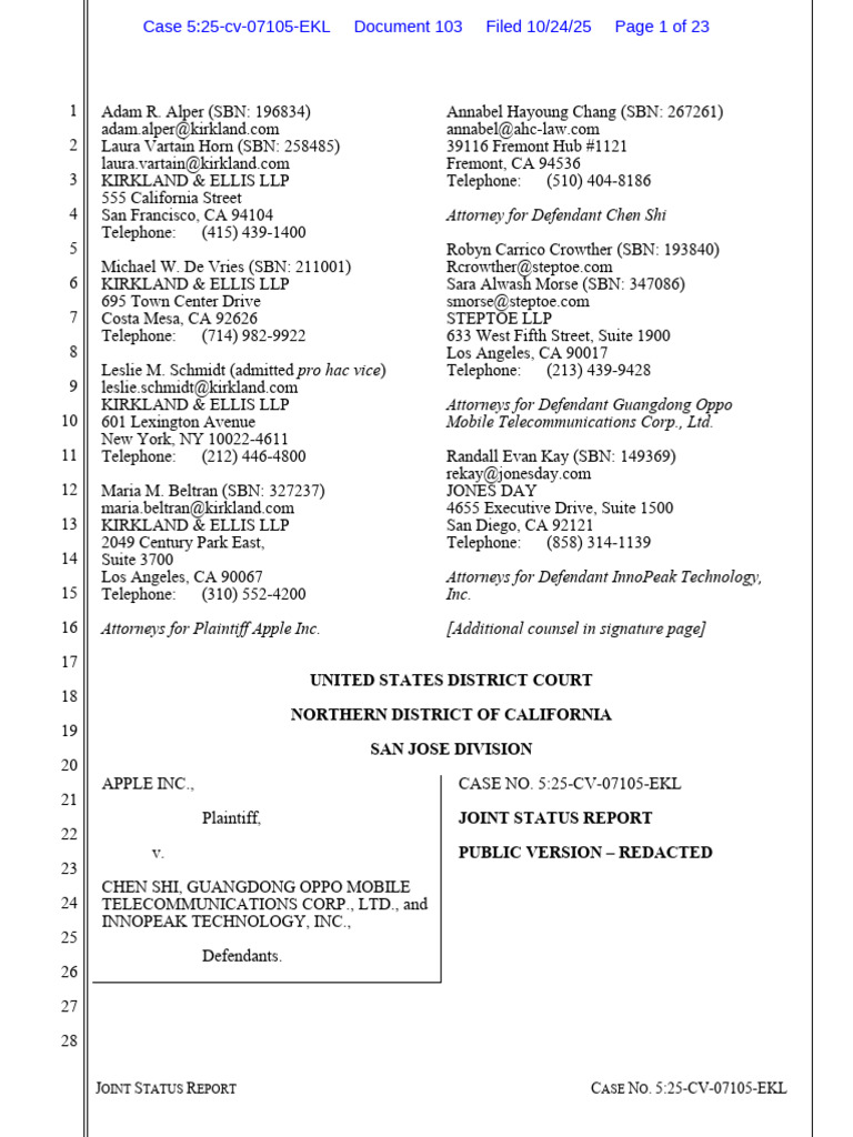 Apple V Shi Status Report | PDF | Discovery (Law) | Trade Secret