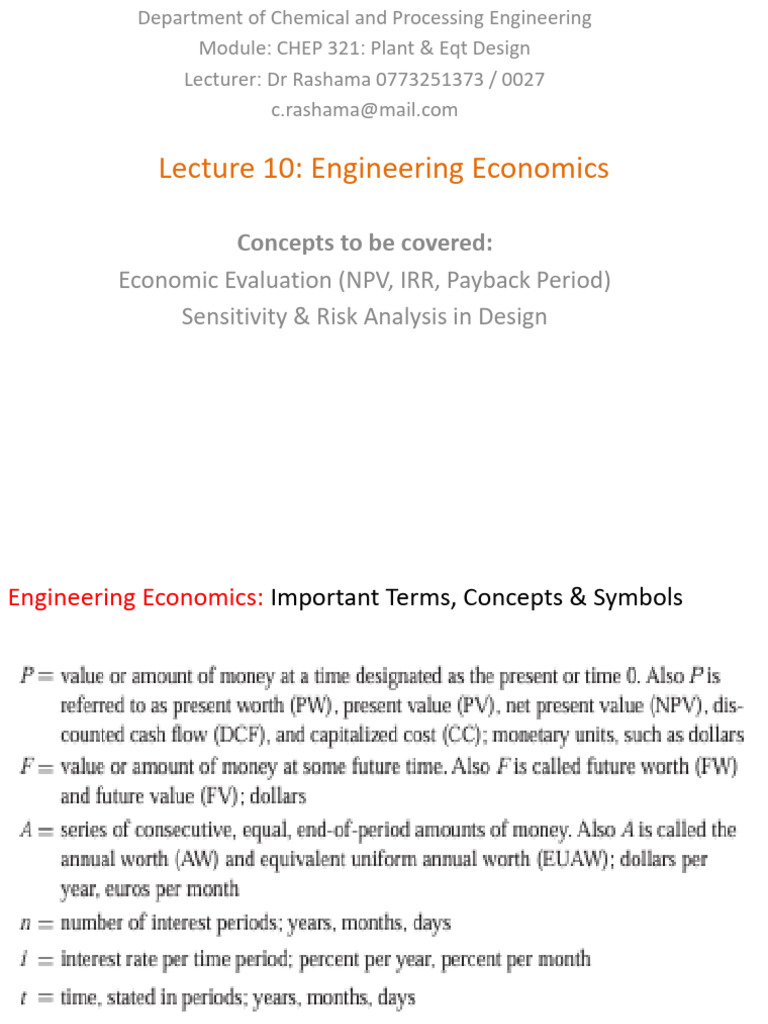 Sensitivity Analysis in Engineering Economics | PDF | Net Present Value ...
