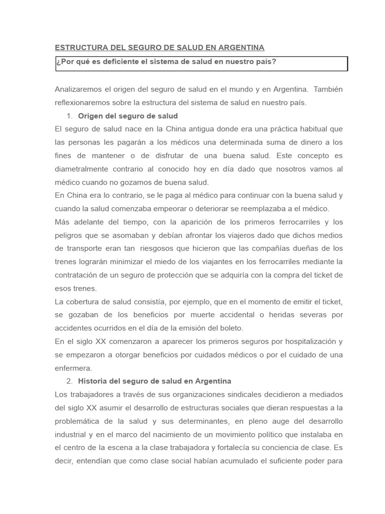 Estructura del Seguro de Salud en Argentina | PDF | Seguro | Póliza de ...