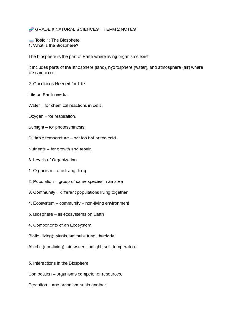 Grade 9 Natural Science Term 2 Notes | PDF | Ecosystem | Soil