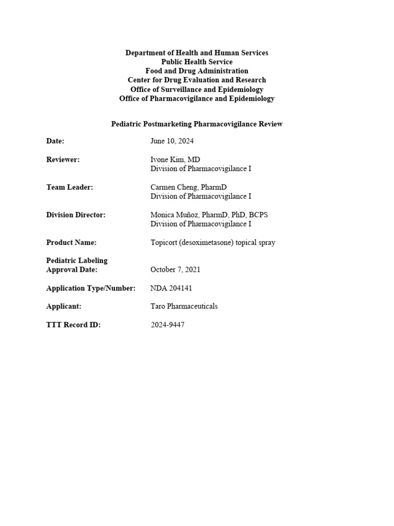 Pediatric Safety Review of Topicort | PDF | Pharmacovigilance | Topical ...
