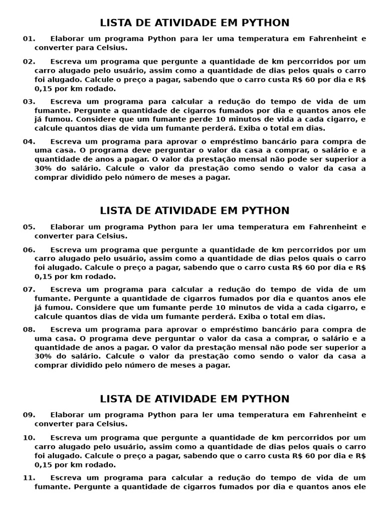 Atividades Práticas em Python | PDF | Cigarro