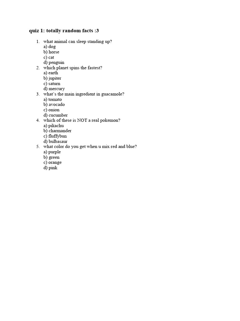 Fun Quiz: Random Facts Challenge | PDF