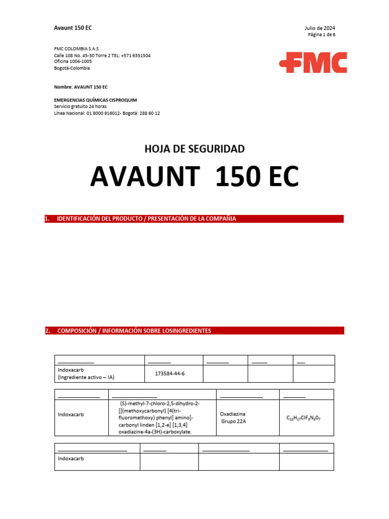 Ficha Técnica de Avaunt 150 EC | PDF | Agua | Residuos