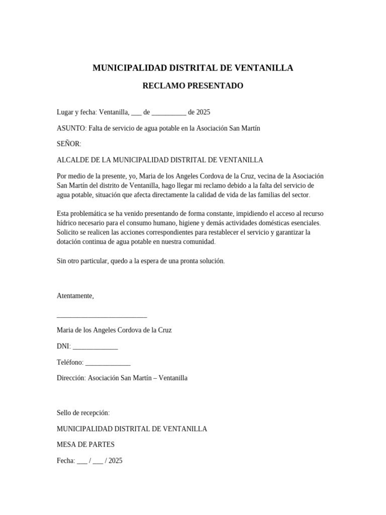 Reclamo por falta de agua en Ventanilla | PDF