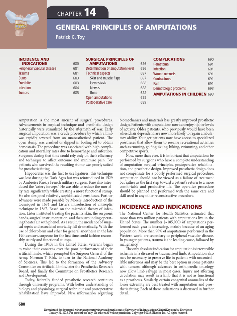 General Principles of Amputations: Patrick C. Toy | PDF | Amputation ...