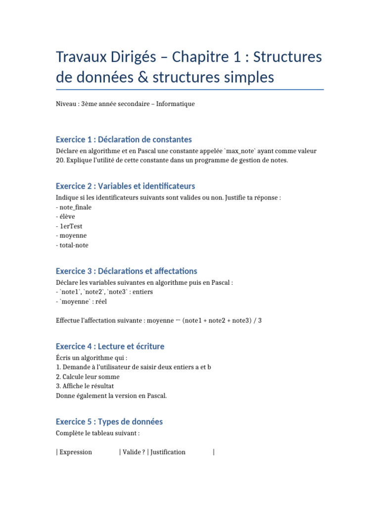 Structures de données en algorithme et Pascal | PDF