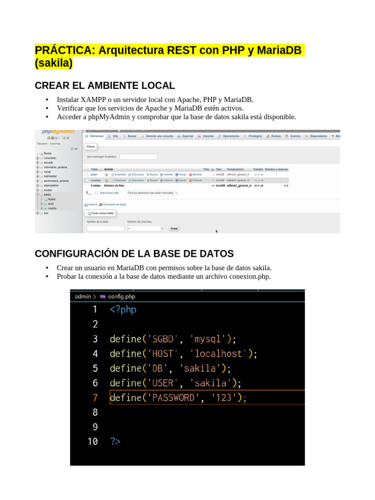 API REST con PHP y MariaDB: Guía Práctica | PDF
