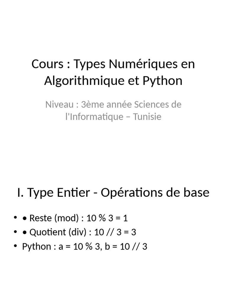 Types Numériques en Python pour 3ème année | PDF