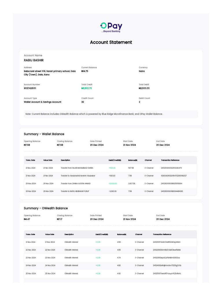 Wallet and OWealth Account Statement | PDF | Debits And Credits ...