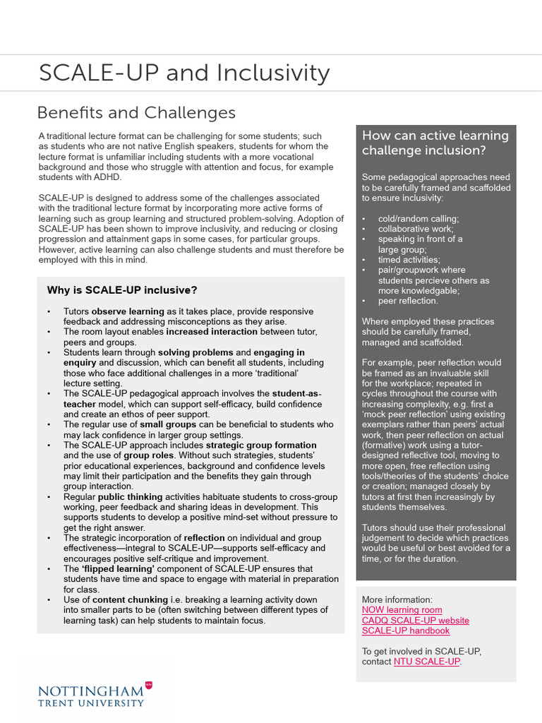 SCALE-UP: Enhancing Inclusive Learning | PDF | Lecture | Learning