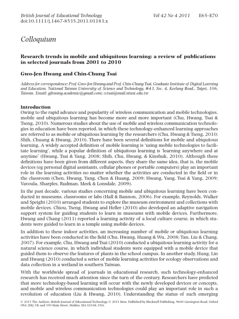 Mobile Learning Research Trends 2001-2010 | PDF | Educational ...
