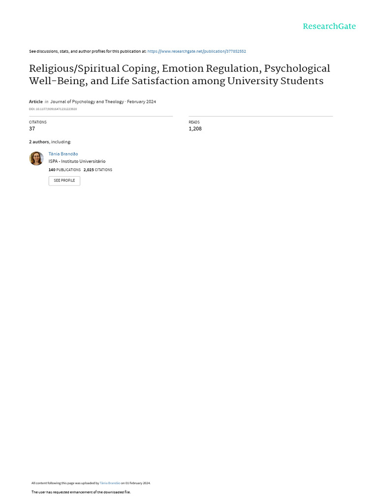 Religious Coping and Student Well-Being | PDF | Well Being | Emotions