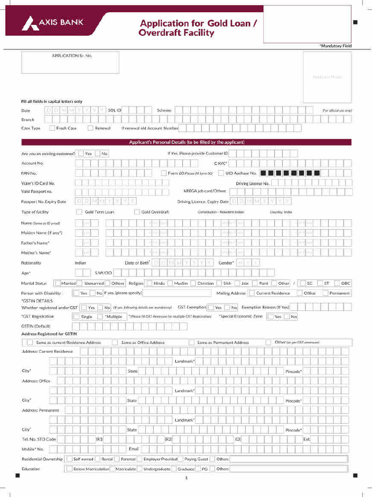Gold Loan App Form 08sep21 | PDF